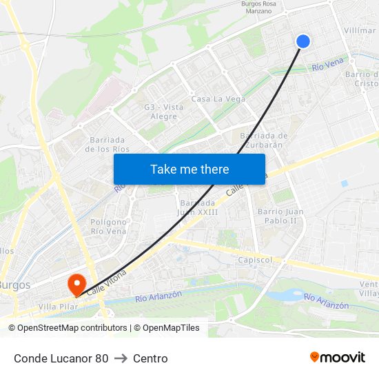 Conde Lucanor 80 to Centro map