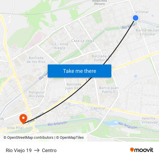 Río Viejo 19 to Centro map