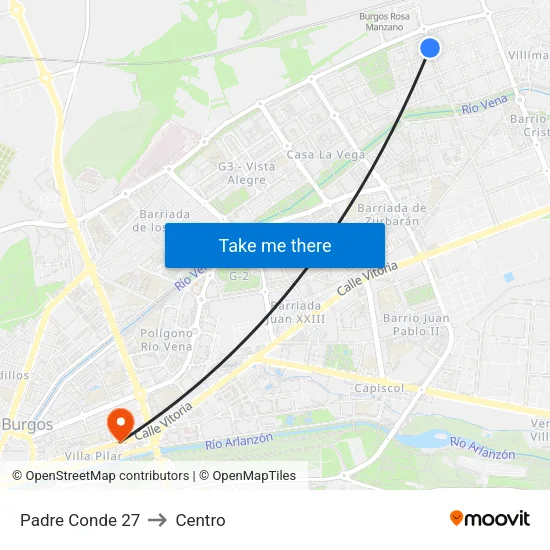 Padre Conde 27 to Centro map