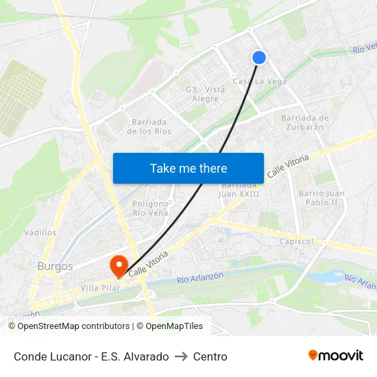 Conde Lucanor - E.S. Alvarado to Centro map