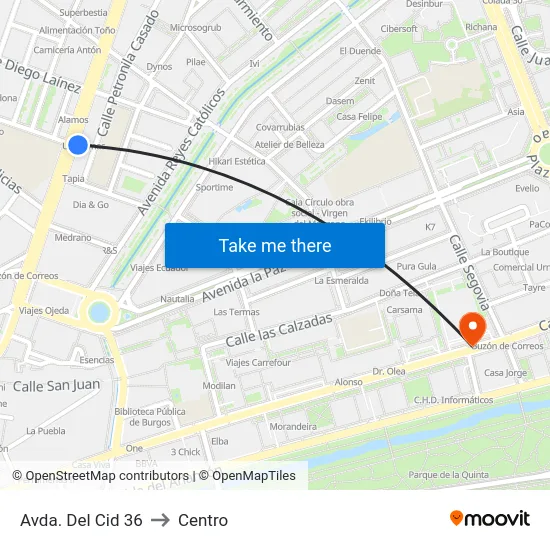 Avda. Del Cid 36 to Centro map