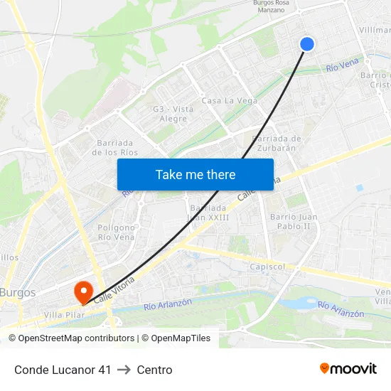 Conde Lucanor 41 to Centro map
