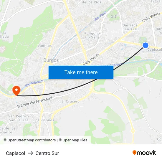 Capiscol to Centro Sur map