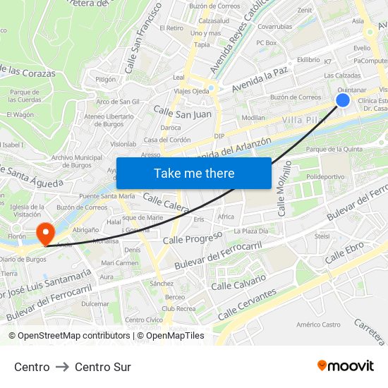 Centro to Centro Sur map