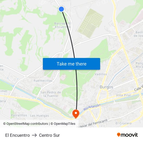 El Encuentro to Centro Sur map