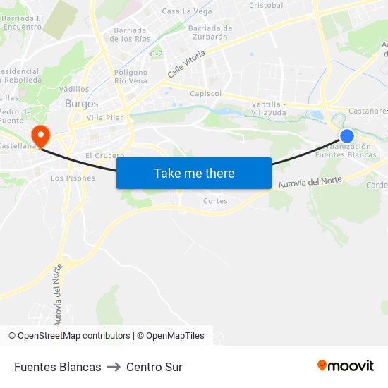 Fuentes Blancas to Centro Sur map