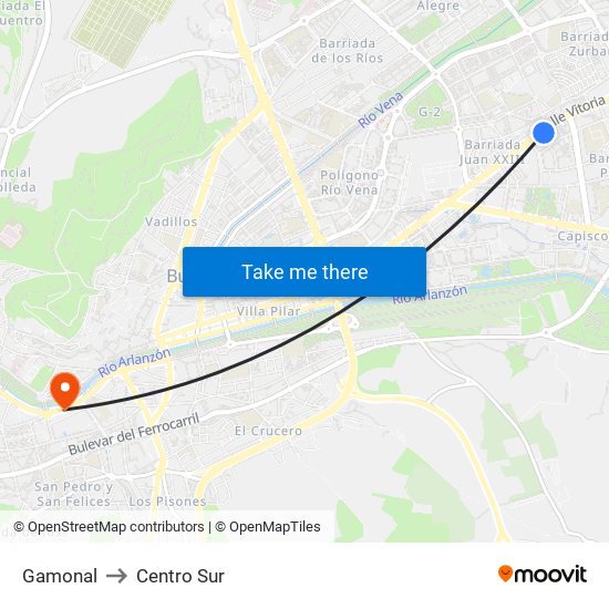 Gamonal to Centro Sur map