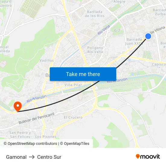 Gamonal to Centro Sur map