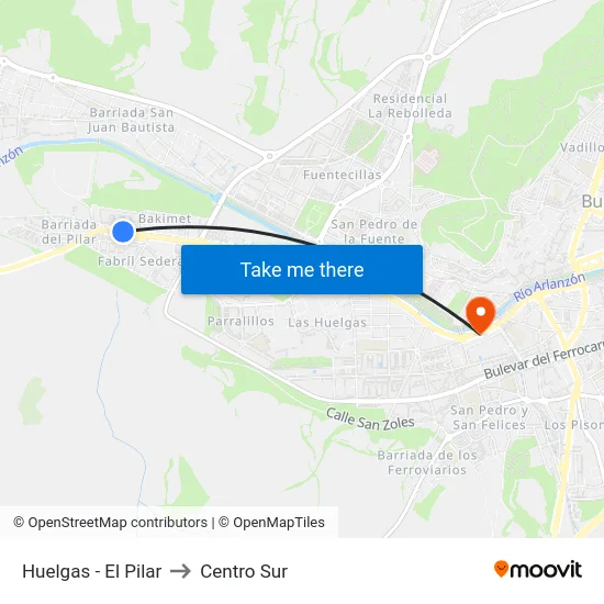 Huelgas - El Pilar to Centro Sur map