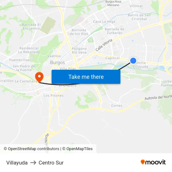 Villayuda to Centro Sur map