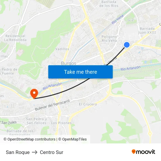 San Roque to Centro Sur map