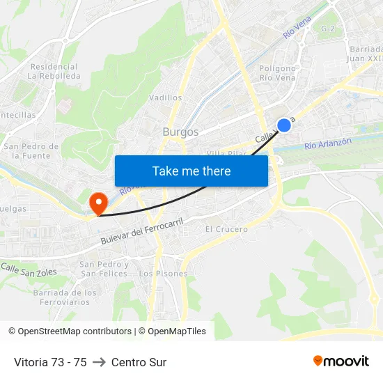 Vitoria 73 - 75 to Centro Sur map