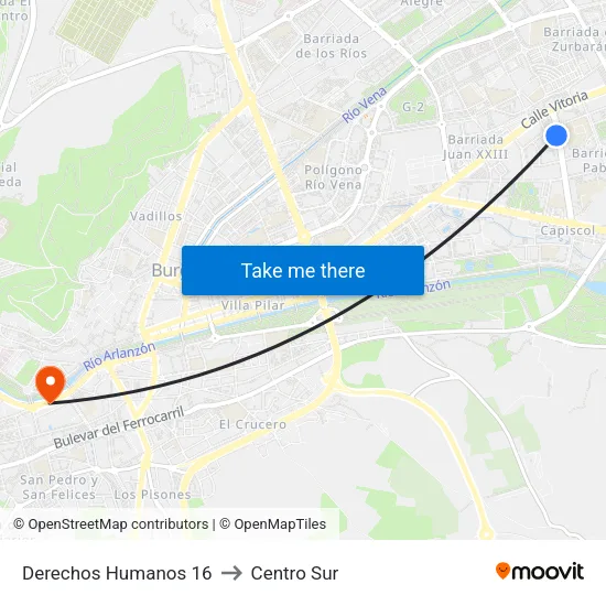Derechos Humanos 16 to Centro Sur map