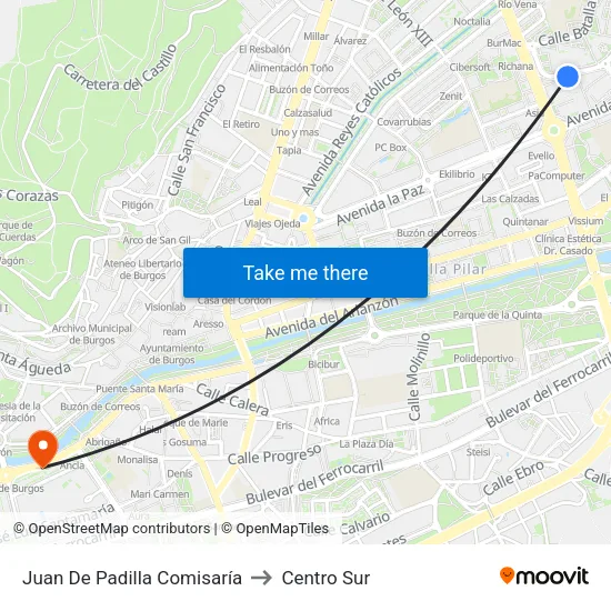 Juan De Padilla  Comisaría to Centro Sur map