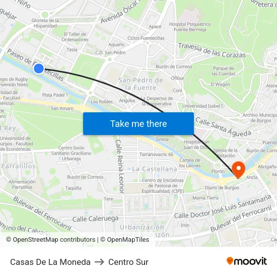 Casas De La Moneda to Centro Sur map