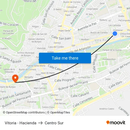 Vitoria - Hacienda to Centro Sur map