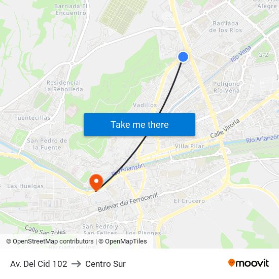 Av. Del Cid 102 to Centro Sur map