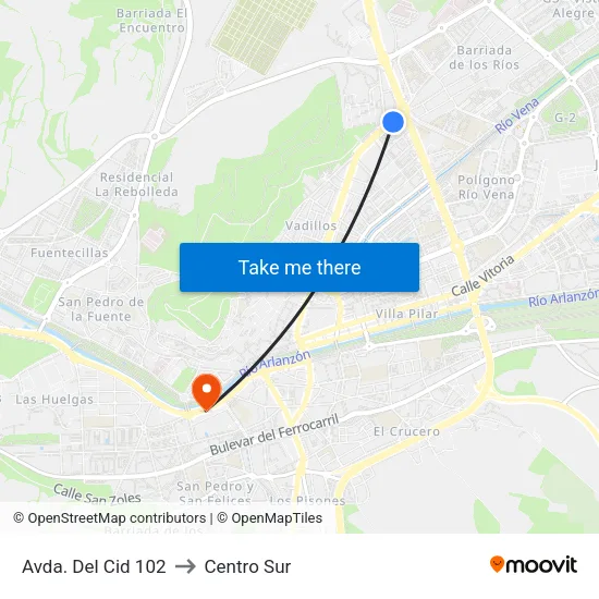 Avda. Del Cid 102 to Centro Sur map