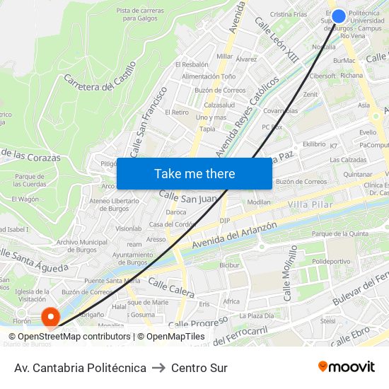 Av. Cantabria Politécnica to Centro Sur map