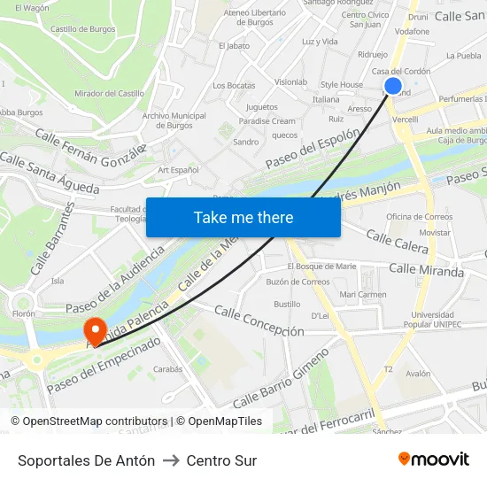 Soportales De Antón to Centro Sur map