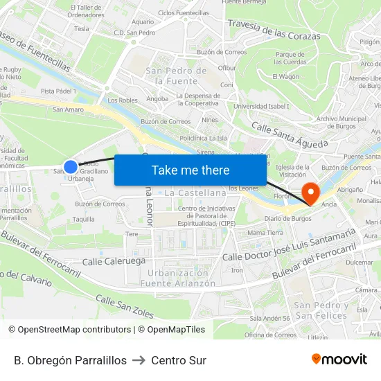 B. Obregón Parralillos to Centro Sur map