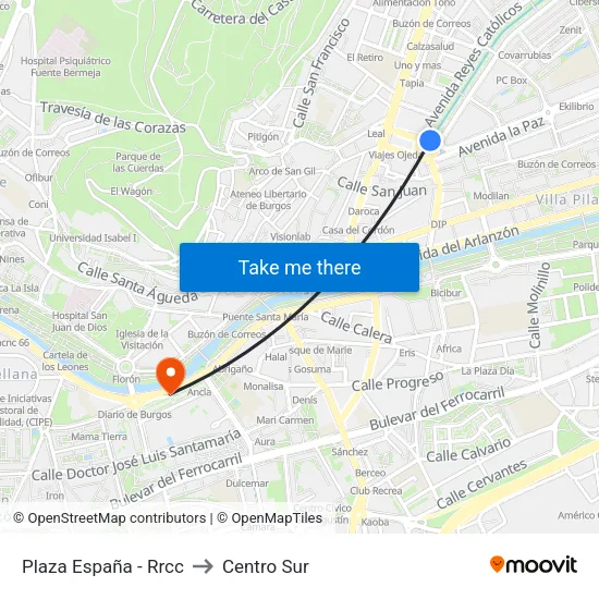 Plaza España - Rrcc to Centro Sur map