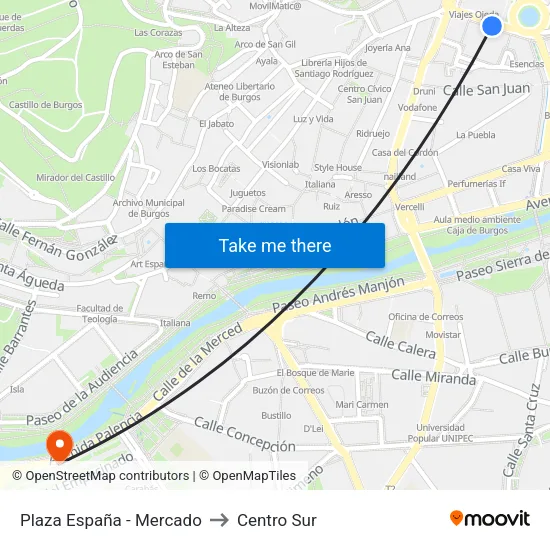 Plaza España - Mercado to Centro Sur map