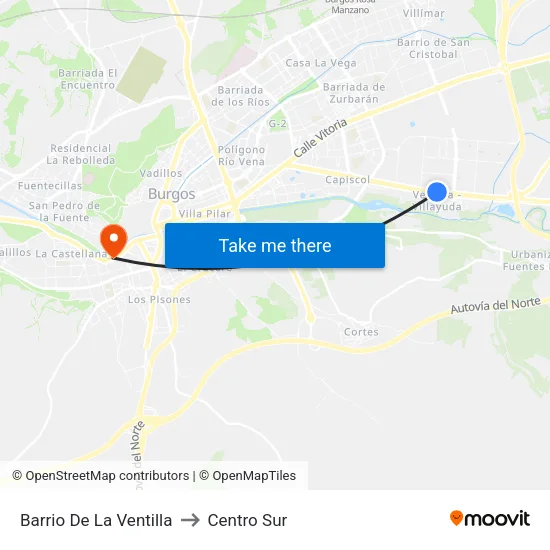Barrio De La Ventilla to Centro Sur map