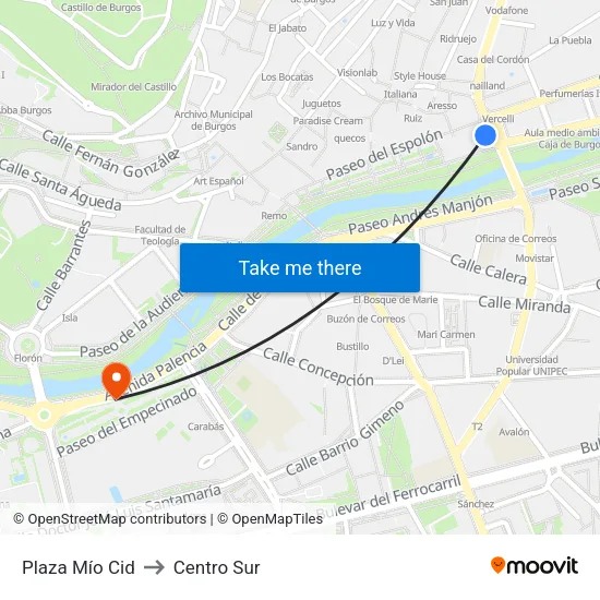 Plaza Mío Cid to Centro Sur map