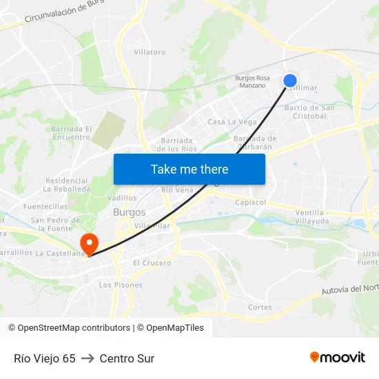 Río Viejo 65 to Centro Sur map