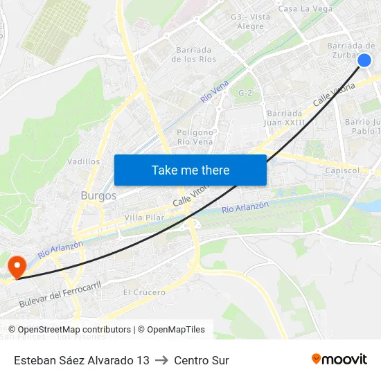 Esteban Sáez Alvarado 13 to Centro Sur map