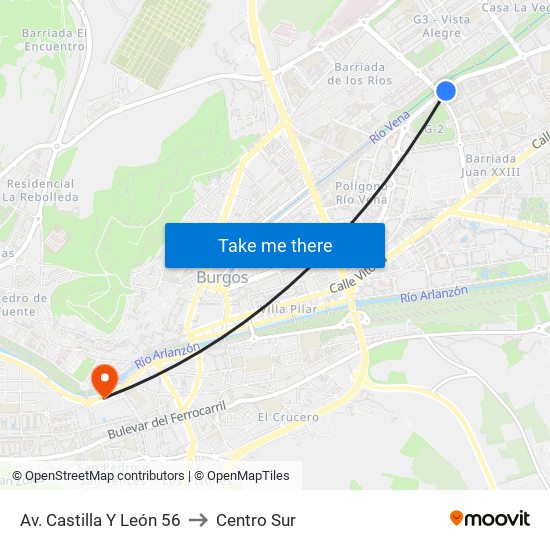 Av. Castilla Y León 56 to Centro Sur map