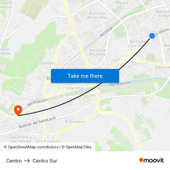 Centro to Centro Sur map