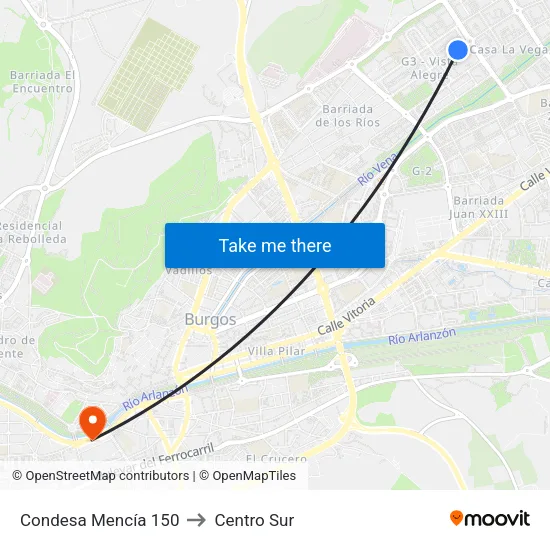 Condesa Mencía 150 to Centro Sur map