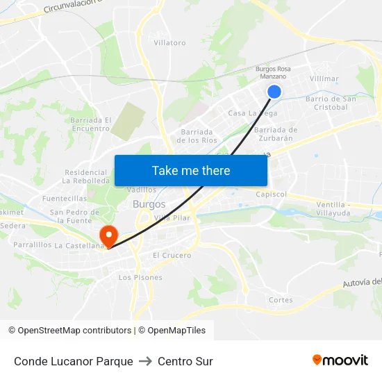 Conde Lucanor Parque to Centro Sur map