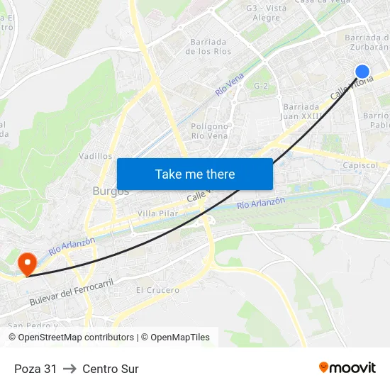 Poza 31 to Centro Sur map