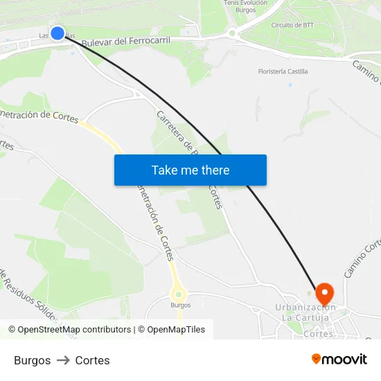 Burgos to Cortes map