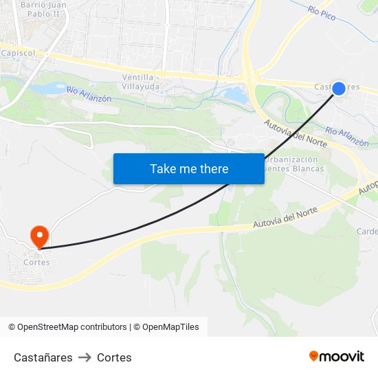 Castañares to Cortes map