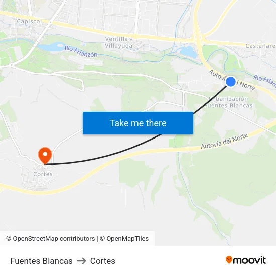 Fuentes Blancas to Cortes map