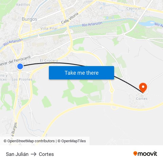 San Julián to Cortes map