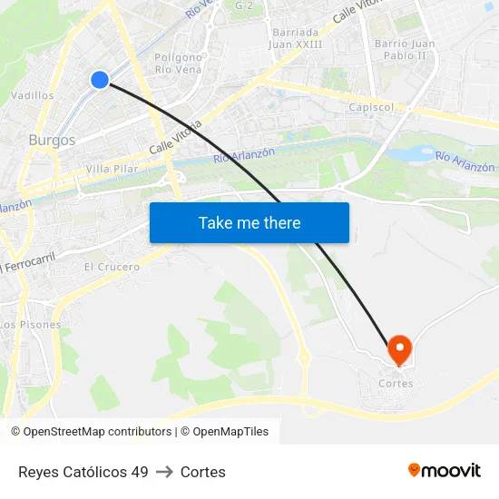 Reyes Católicos 49 to Cortes map