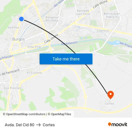 Avda. Del Cid 80 to Cortes map