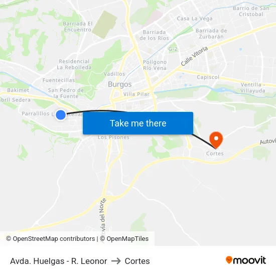 Avda.  Huelgas - R. Leonor to Cortes map