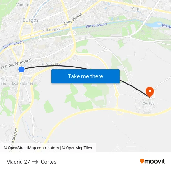 Madrid 27 to Cortes map