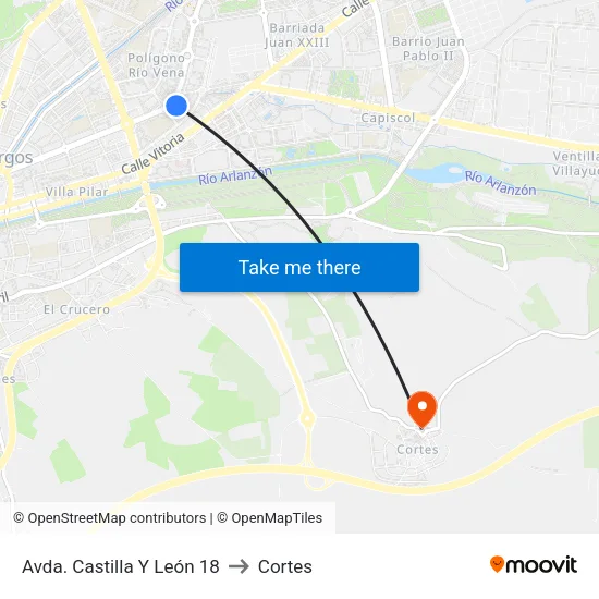 Avda. Castilla Y León 18 to Cortes map