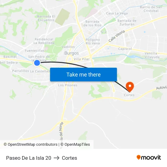 Paseo De La Isla 20 to Cortes map