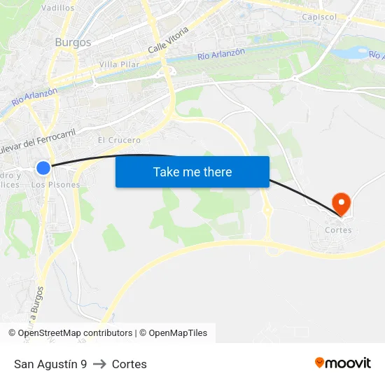San Agustín 9 to Cortes map
