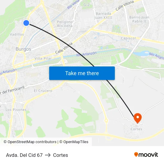 Avda. Del Cid 67 to Cortes map