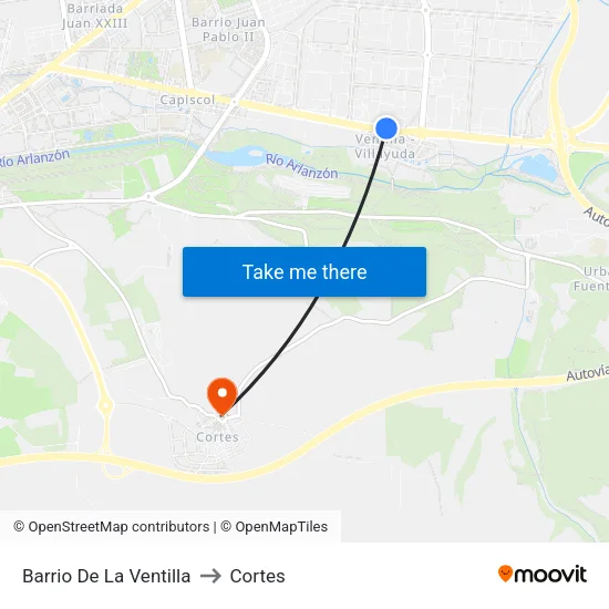 Barrio De La Ventilla to Cortes map