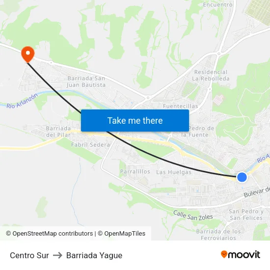 Centro Sur to Barriada Yague map